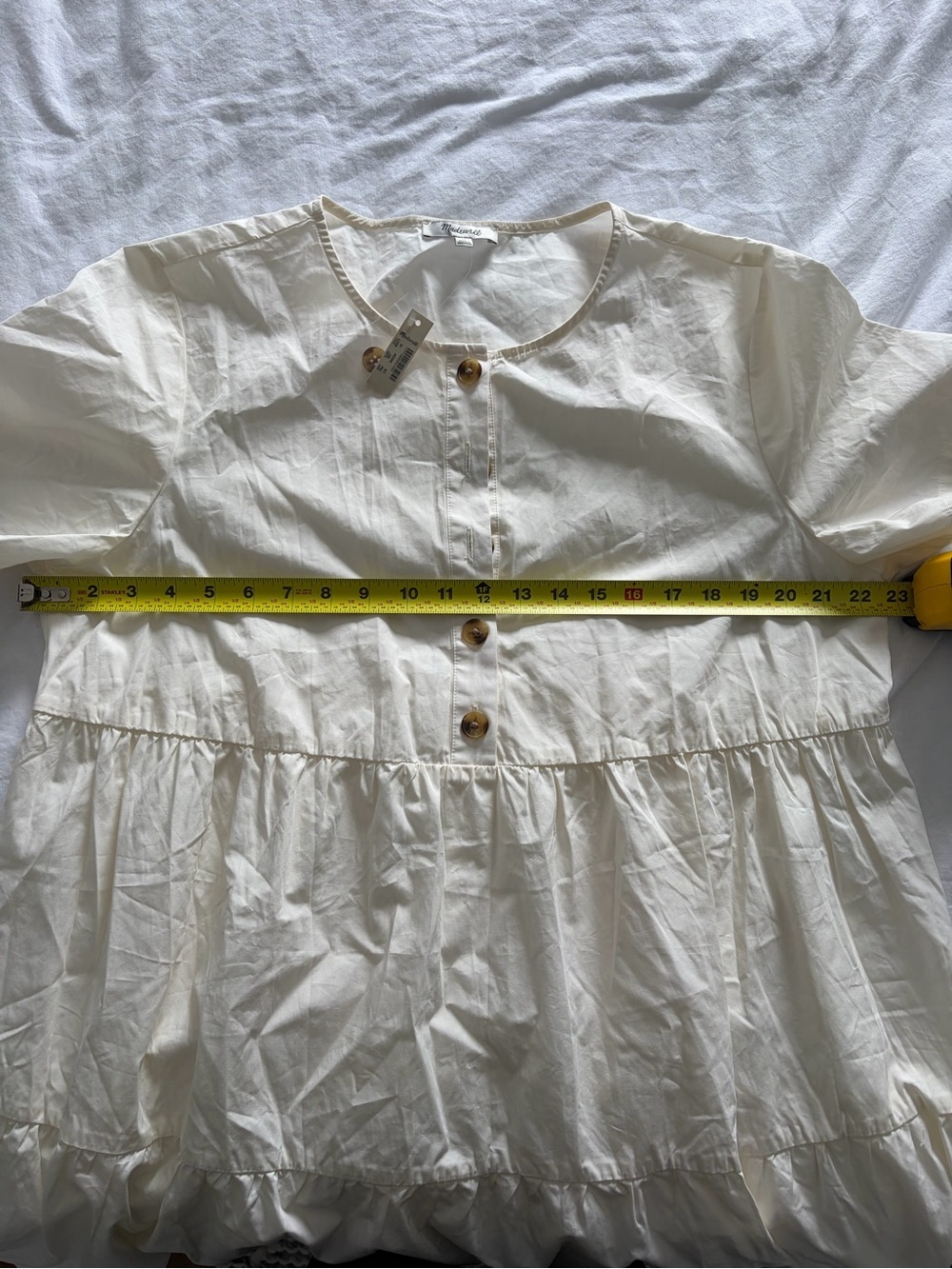 Madewell Women’s Off-White 100% Cotton Short-Sleeve Tiered Mini Dress XL NWT - Picture 9 of 14